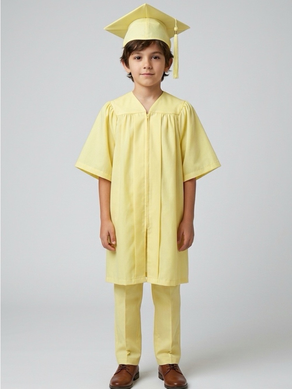 Kids Graduation Cap & Gown Set Yellow Size 5-6 Kindergarten Costume